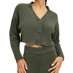 UGG Olive Green Nyomi Cropped Fuzzy Cardigan Sweater